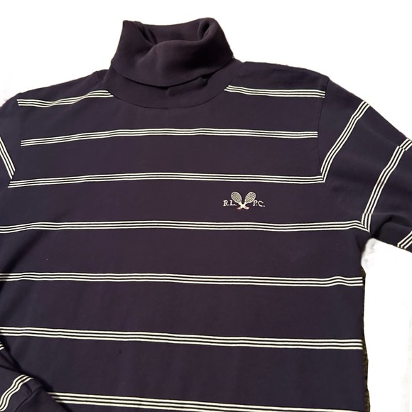 1990s Ralph Lauren Polo Cotton Stripe Turtleneck Shirt Preppy / Women’s Small * - Picture 2 of 4